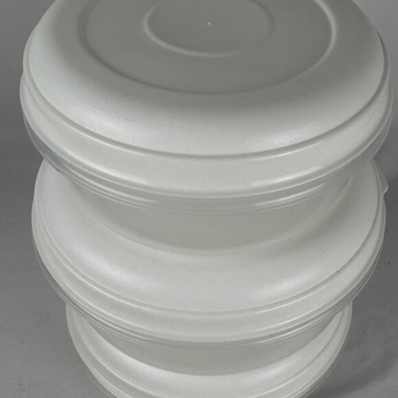 Vtg Rubbermaid Servin Saver Storage Container Round Set Of 3 Almond Lid #3 #2 - Picture 2 of 4